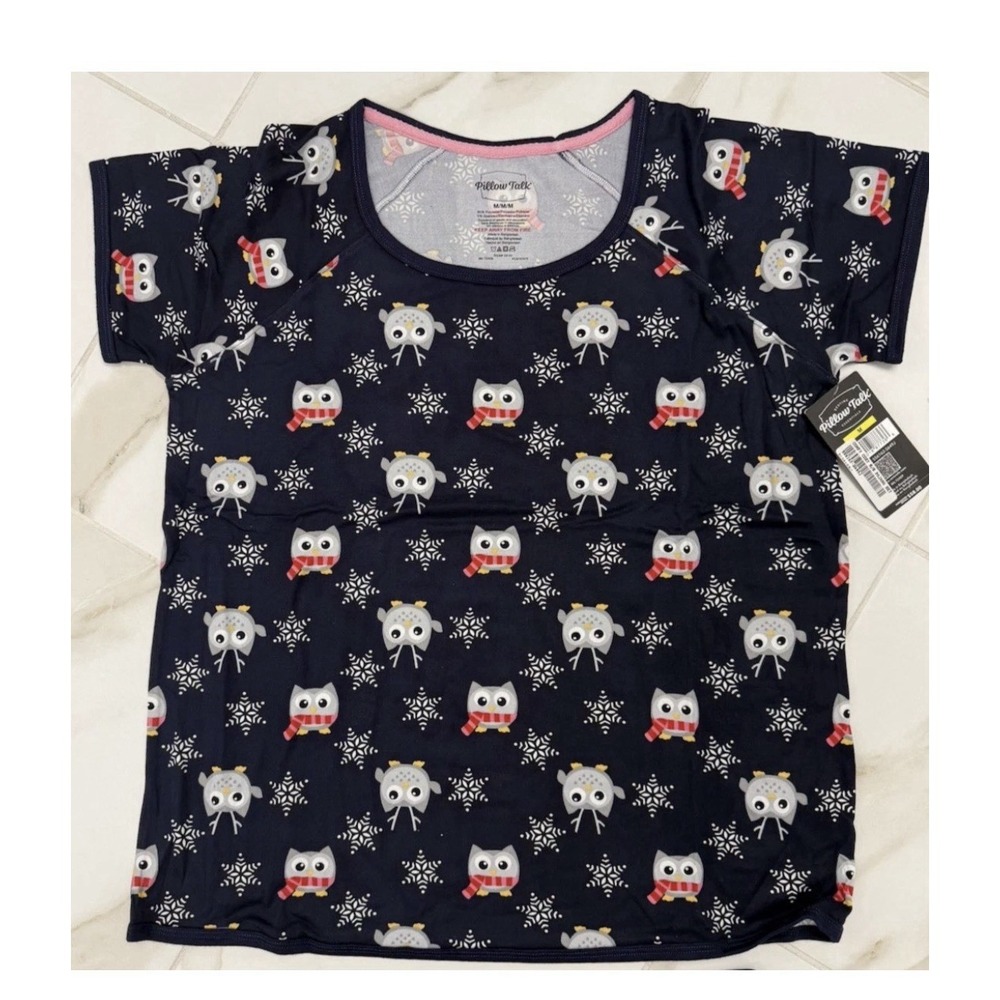 Women's Pajama Top Pillow Talk Owl Snowflake Short Sleeve Medium